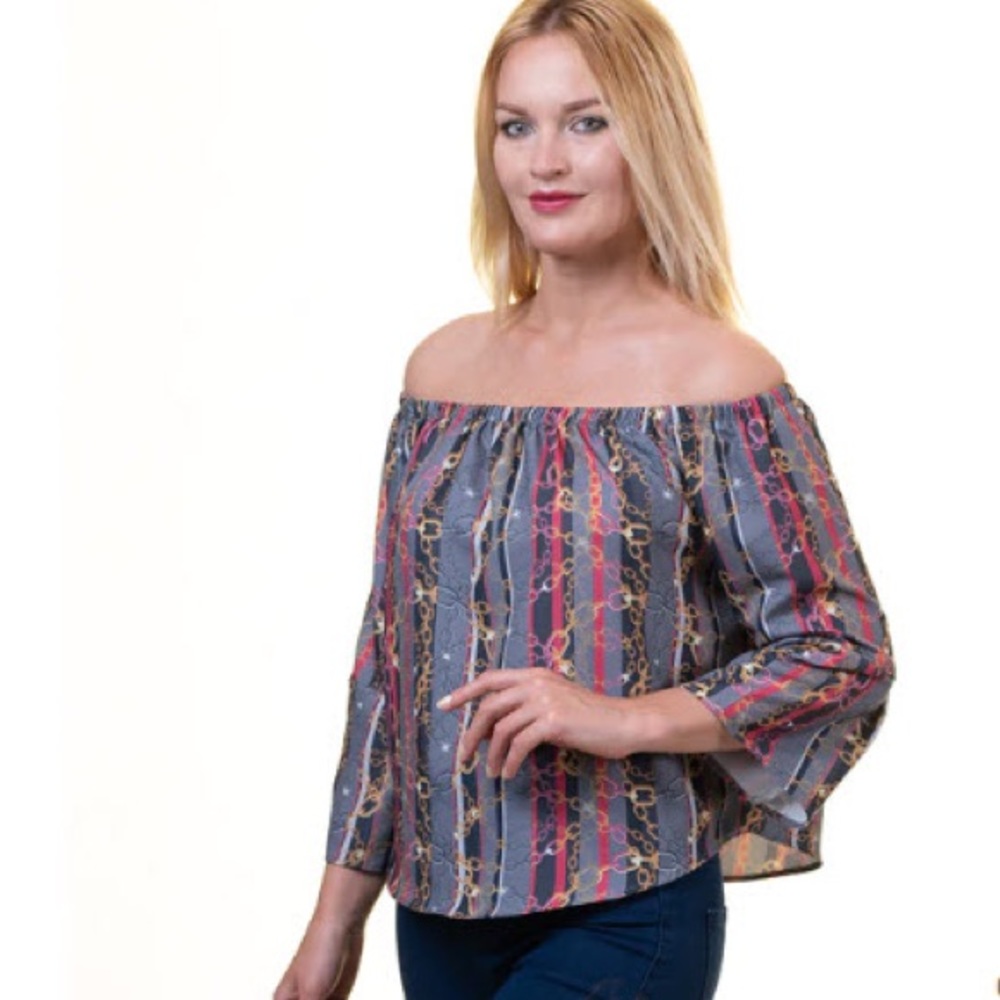 European Made Printed Tops Long Sleeve Off Shoulder Blouse for Women